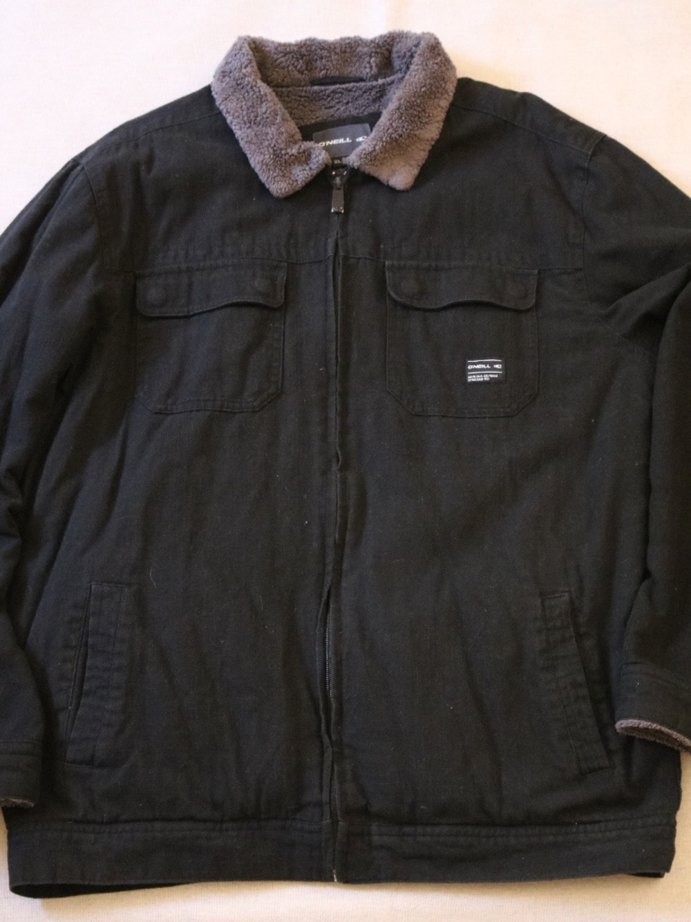 O'Neill Men's XL Black Cotton Sherpa Lined Trucker Jacket Chore Coat Full Zip